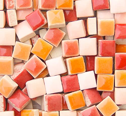 Pinuo&Ke 200 Pieces / 200 G Square Shapes 0.4X0.4 Inch Square Ceramic Mosaic Mosaic Tiles For Crafts Glass Mosaic For Jewelry Making - Red Orange Mix #TOP14