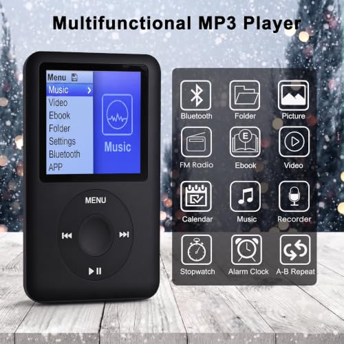 Image of Cason 16GB Mini MP3 Music Player with Bluetooth & Voice Control Earphones, Video Playback,Pocket-Sized MP3 Player for Music,Voice Recording,FM Radio,E-Book Reader -Expanded Up to 128GB (Black)