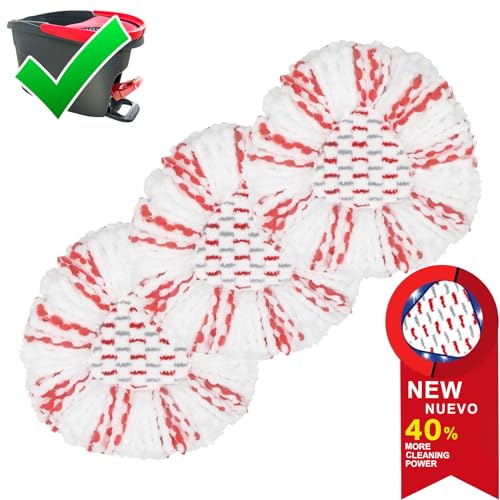 3 Pack Spin Mop Heads Replacements for Ocedar EasyWring 1-Tank System,Upgraded Mop Refill Replace Head,40% More Cleaning Power,Microfiber and Machine Washable