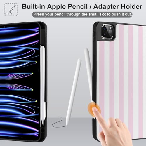 DONGKE Case for iPad Pro 12.9 inch 6th Generation 2022, Built-in Pencil Holder + Trifold Stand + Auto Wake/Sleep + Protective Cover for iPad Pro 12.9 5th/4th/3rd Gen- Pink Stripes by DONGKE - Image 4