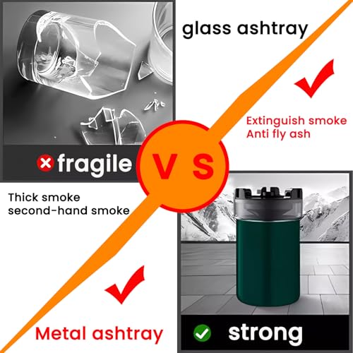 Image of Stainless Steel Ashtray with Water Tank - Quick Extinguishing, Windproof & Ash-Proof, Detachable & Easy to Clean Odor-Proof Design - for Indoor, Outdoor, Car, Office, and Home Use (Green)