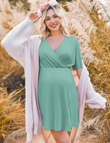 Image of Ekouaer 3 in 1 Labor and Delivery Gown for Hospital Short Sleeve Maternity Nursing Dress Nightgown Postpartum Sleepwear