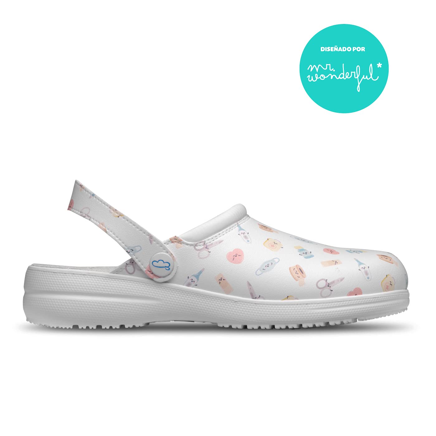 FELIZ CAMINAR x Mr. Wonderful- Zuecos Estampados Sanitarios Wonderful Steps/Antideslizantes y cómodos para Mujer/Clínicas, Veterinarios, Hospital, Geriatricos/Bolsa DE Fieltro DE Regalo