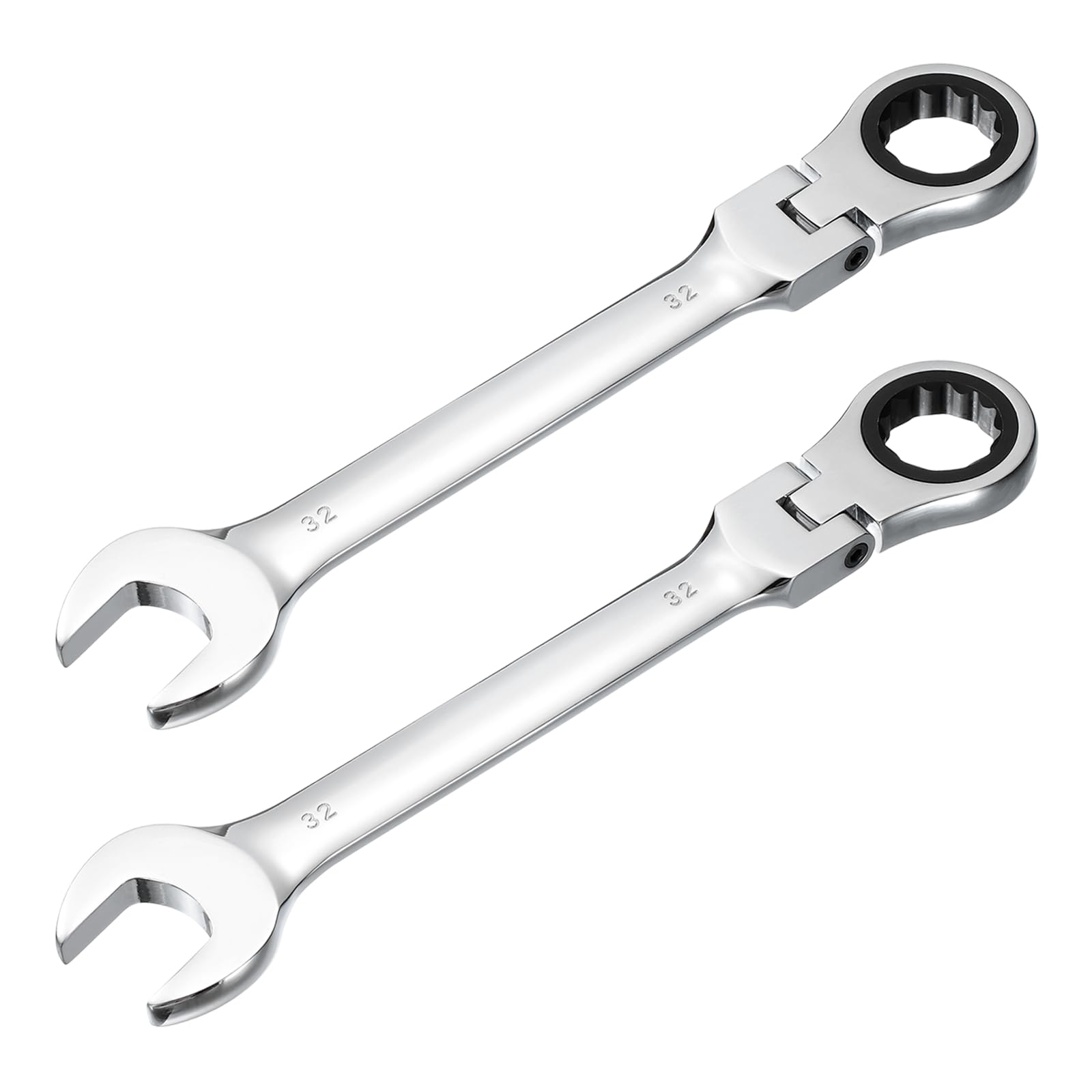 sourcing map 2 Pcs Flex-Head Ratcheting Combination Wrench 32mm 72-Teeth Metric Standard Ratchet Box and Open End CR-V Steel Double Ended Wrench for Fasteners Nuts Bolts