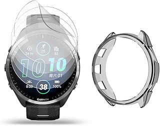 SHUAXI Watch Screen Protector (4+1Pack) Compatible for Garmin Forerunner 965, Film Anti-Scratch High Definition Full Coverage and Soft TPU Protective Case, black (SI-01)