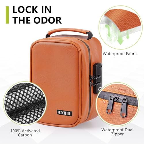 Image of OZCHIN Smell Proof Bag with Combination Lock File Organizer Case Container Medicine Odorless Storage Lock Box Great Gift for Friend (Brown, M)