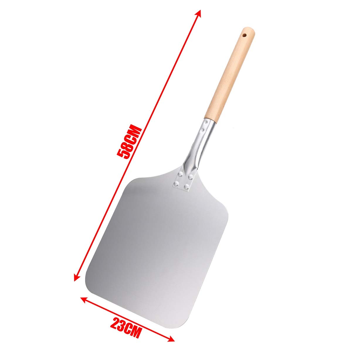Obieraczka do pizzy, łopatka do pizzy długość 58 cm drewno aluminium obieraczka do pizzy mała kwadratowa łopatka do podnoszenia pizzy łopatka do pizzy łopatka do ciasta kuchnia pieczenie ciasta szer