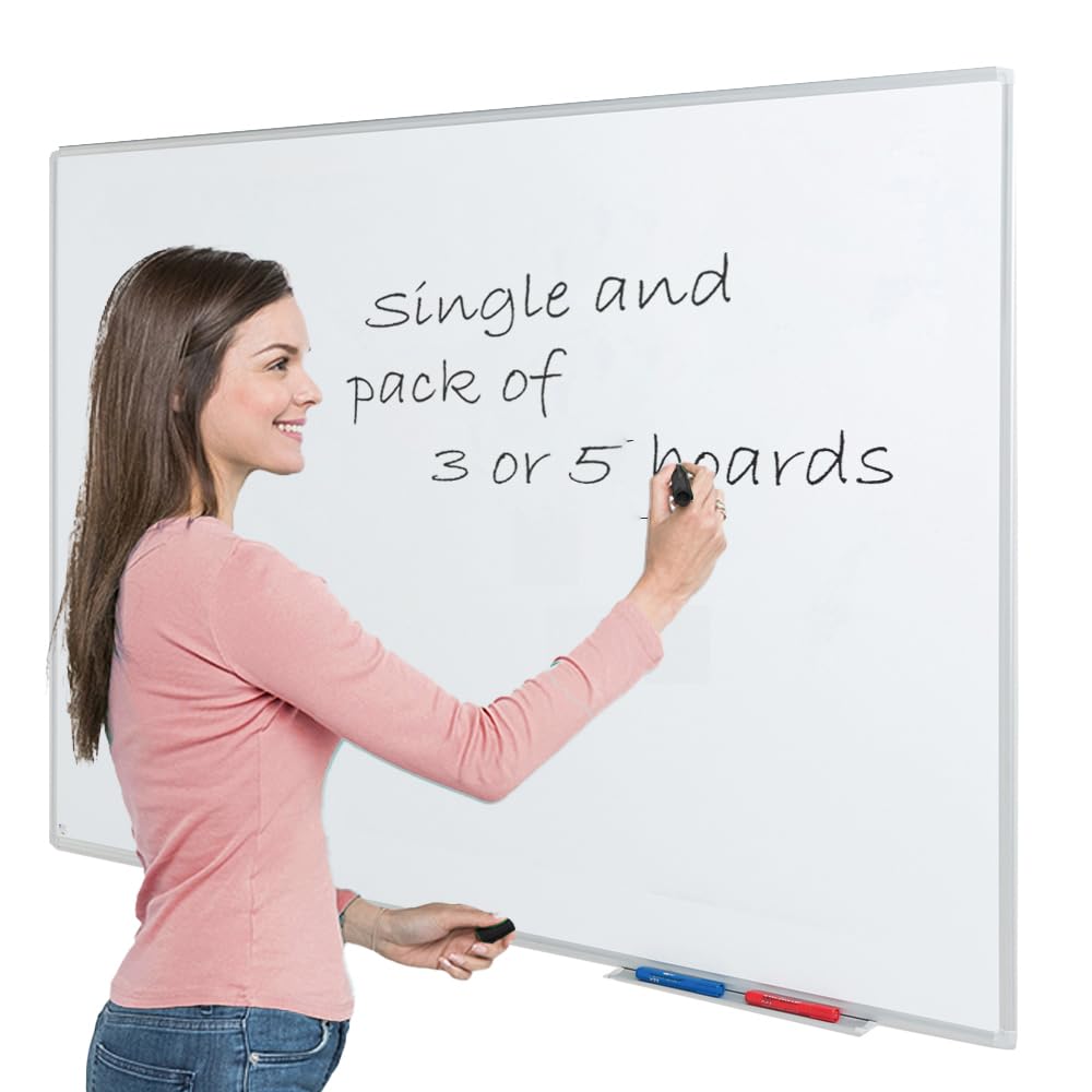 Wonderwall Budget Magnetic Dry-Wipe Whiteboard, 1200 x 900 mm, Aluminium Frame, Clip-on Pen Tray - Ideal for Schools, Offices, Hospitality & Healthcare