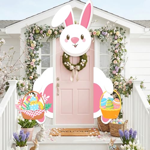 Giant Easter Bunny Door Decorations 3 Pieces Set Large Fabric