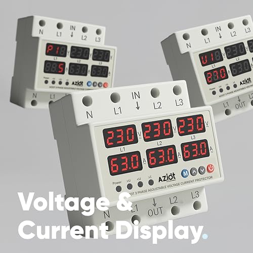 Image of AZIOT 3-Phase Automatic Over /Under Voltage Protector 63A, 230VAC - Overcurrent, Phase-Loss & Imbalance Protection With Auto-Reconnect Function