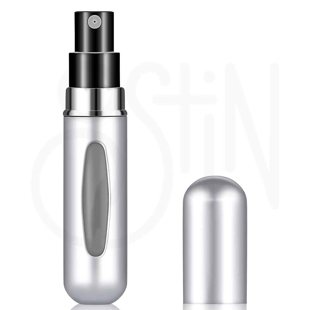 Ostin Perfume Atomiser Bottles, 5ml Refillable Spray Bottle Mini Underfill Empty Travel Bottle for Purse Handbag Pocket Luggage (Silver)