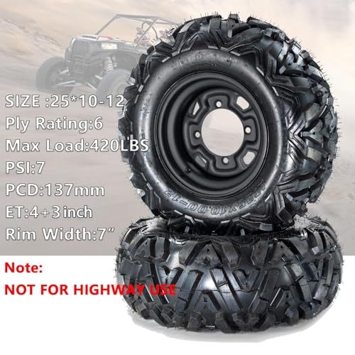 25X8-12 & 25x10-12 ATV/UTV Mud-Terrain Tires with Rims, 6PR Heavy Duty 6-Ply All Terrain Tires, for ATV/UTV, Four-Wheel Vehicles, Karts, Golf Carts, Flat/Mud Tracks