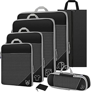 Packing Cubes Compression, StarryTiger organizer do walizki, zestaw 7-częściowy z 5 kostkami, 1 wodoszczelna torba na buty i 1 worek do pakowania, kompresja na ubrania i buty