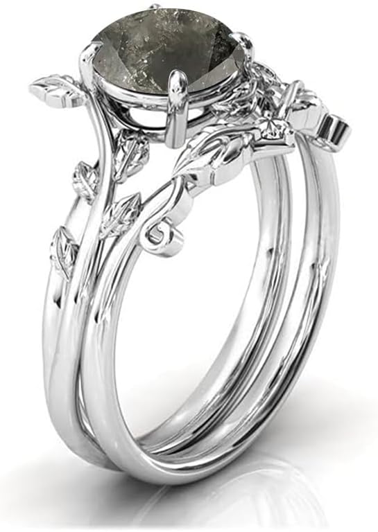 Gemstone Engagement Ring 1ct Gemstone and Moissanite Wedding Ring Sets for Women Art Deco Vine Leaf Gemstone Ring Bridal Sets Gemstone Engagement Ring Set Anniversary Promise Ring