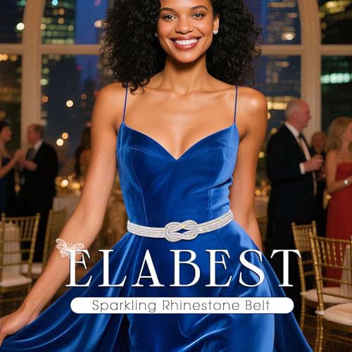 ELABEST Silver Belt Colorful Rhinestone Knotted Chain Belts Women Sparkly Crystal Dress Belly Band4