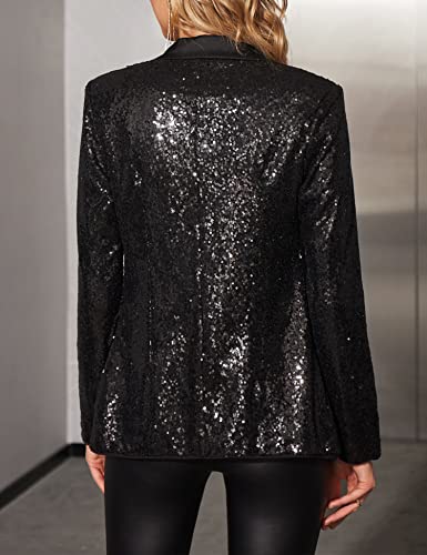 Extro&Vert Women Sequin Open Front Blazer Long Sleeve Single Button Slim Fitted Casual Outerwear Jacket #TOP1