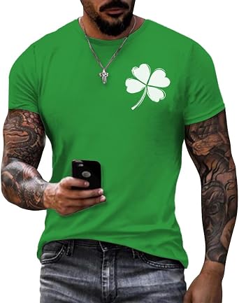 LOAIHA St Patricks Day Shirt Men Short Sleeve Graphic Print Green Irish T-Shirt Saint Patricks Day Shirt Mens Tee Shirt