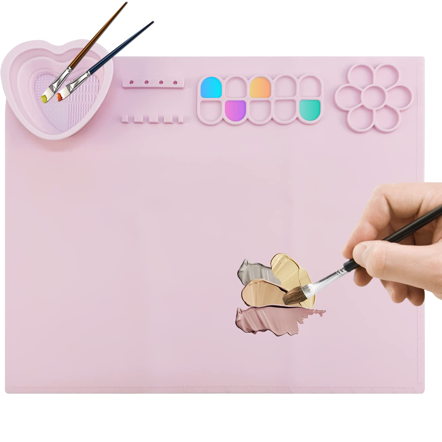 Photo 1 of 2 QTY *** Silicone Craft Mat, 20.9"x16.3" Large Nonstick Nonslip Silicone Resin Painting Mat with Water Cup and Paint Holder, for DIY Projects, Painting, Art, Clay and Play Doh (Pink)