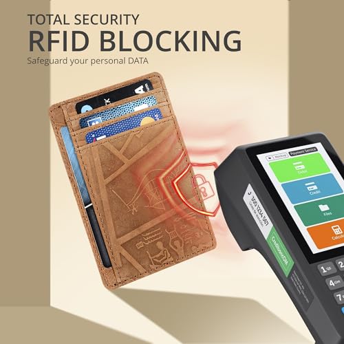 Image of Oak Leathers Leather Slim Minimalist Wallet for Men & Women RFID Front Pocket Leather Card Holder Wallets (Egyptian Cognac)