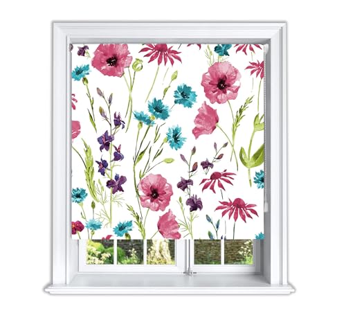 Lister Cartwright Watercolour Floral Blackout Roller Blinds For Windows Easy Fit Child Safety Included(90 cm Width x 155 cm Drop)