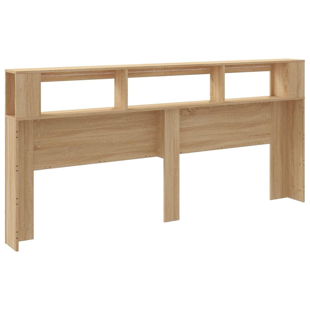 SECOLI Testiera Letto Matrimoniale con Scomparti e Luci in Legno Multistrato Rovere Sonoma 220x18,5x103,5 cm
