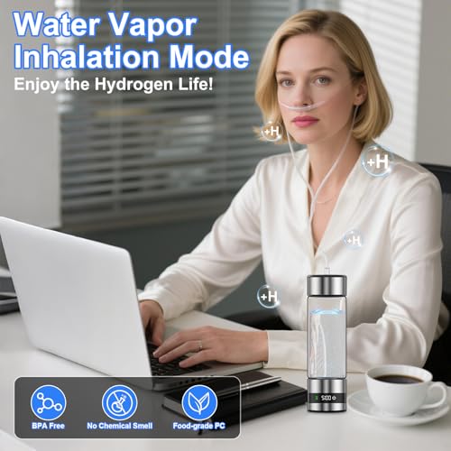 Feelhap Wasserstoff-Wasserflasche,2025 Neu Tragbarer Wasserstoff Wasserflaschen Generator mit Digitalanzeige,Hydrogen Water Bottle mit PEM-Technologie,H2-Konzentration Bis Zu 5 MIN/6,85 PPM (Silber)