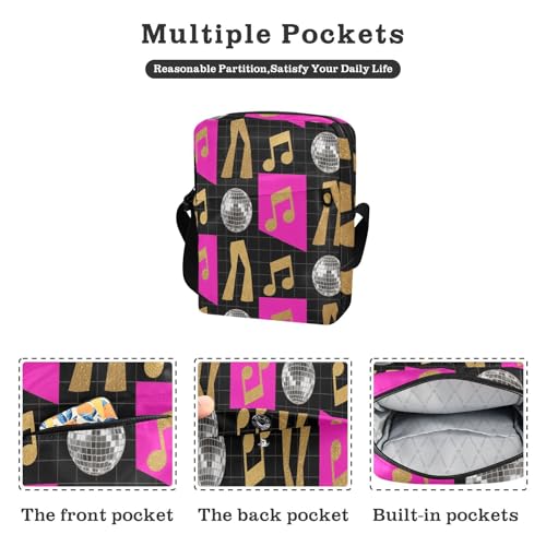 messenger bag for women crossbody mens crossbody Women's Purses Adjustable Strap for School School- Neon Music Glitter2