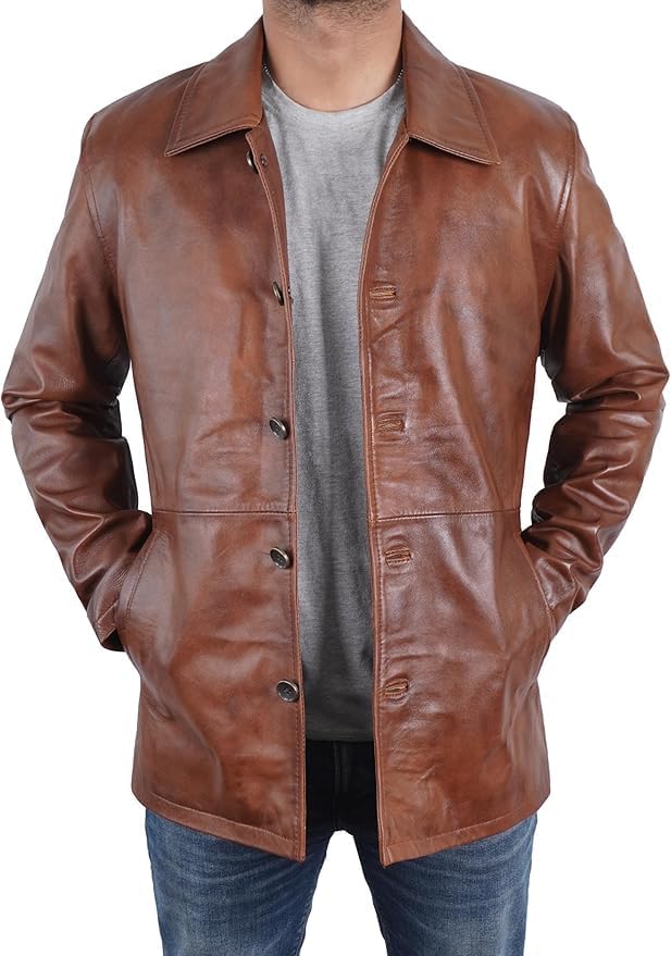 SHIFA LEATHER JACKET Men's Leather Motorcycle Jacket, Stand Collar, Black, Regular Fit, Long Sleeve, Zipper Front, 3 Pockets-image-41