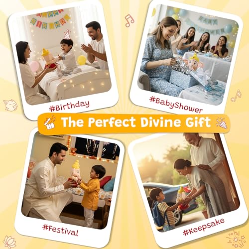 Image of WonderBuddy Divine Mantra Chanting Baby Ganesha with 10 Preloaded Mantras & Aartis, Musical Soft Plush Toy, Best Gift for Infants, Toddlers & Kids (Medium - 25 Cm)