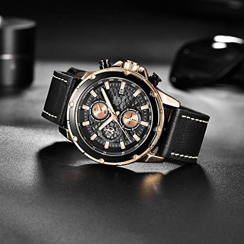 BENYAR Men's Watch Chronograph Quartz Movement Waterproof Wrist Watches for Men with Leather Strap Fashion Style Business Casual