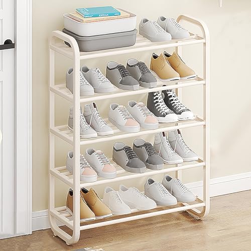 Étagère à chaussures verticale en métal multicouche avec structure portable autoportante légère