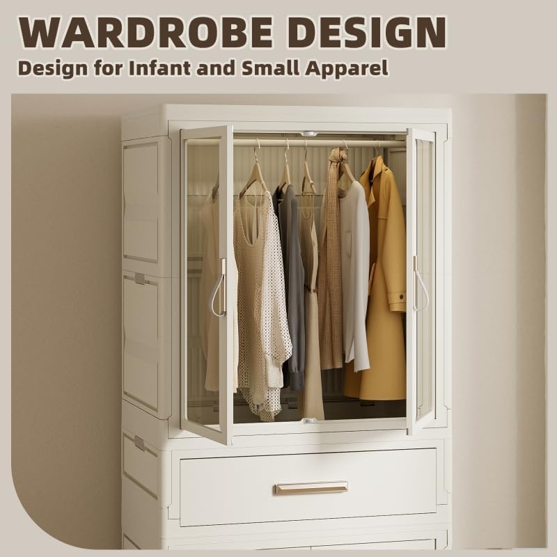 Miniatura 6 de Armario de almacenamiento de baño para colgar ropa pequeña, contenedores de almacenamiento plegables apilables con tapa, 1 área para colgar, 1