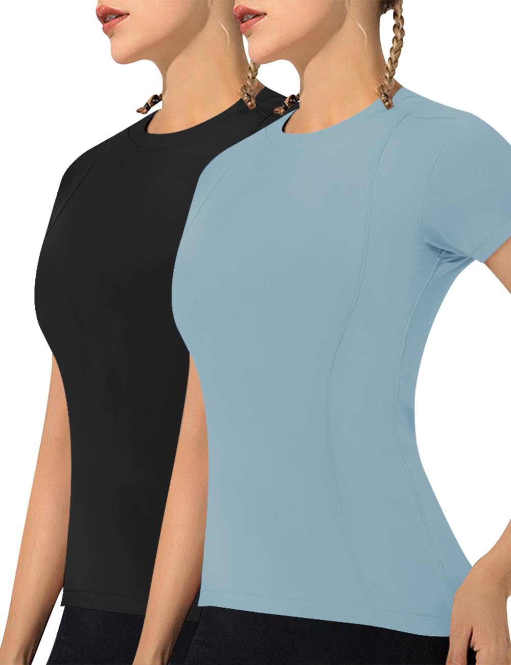 IECCP Sportowy T-shirt damski, koszulka z krótkim rękawem, okrągły dekolt, oddychająca, sportowa, do biegania, na siłownię, jogę, top fitness, XS-XL