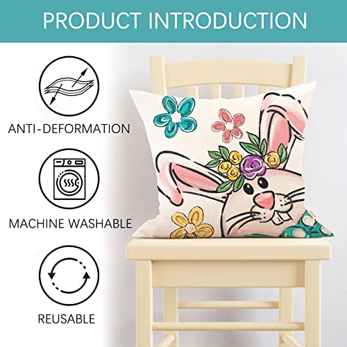Fjfz Hello Easter Bunny Eggs Truck Decorative Throw Pillow Covers 16 X 16 Set Of 4, Spring Welcome Peeps Retro Porch Outdoor Home Decor, Floral Farmhouse Stripes Holiday Sofa Couch Cushion Case #TOP2