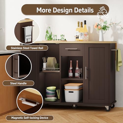image for Shintenchi Kitchen Island with Storage, Bar Cart Cabinet Island Table 