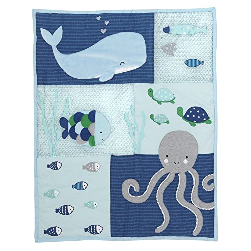 Lambs & Ivy Oceania 6-Piece Baby Crib Bedding Set - Blue Ocean Whale & Octopus Theme - Image 6