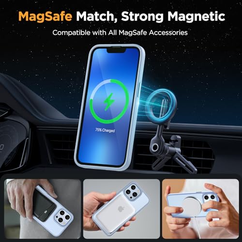 Image of Miracase Magnetic for iPhone 13 Pro Max Case 6.7 inch (Compatible with MagSafe)(with 2X Screen Protectors) Military-Grade Protection, Anti-Fingerprint Translucent Matte Phone Case Cover, Light Blue