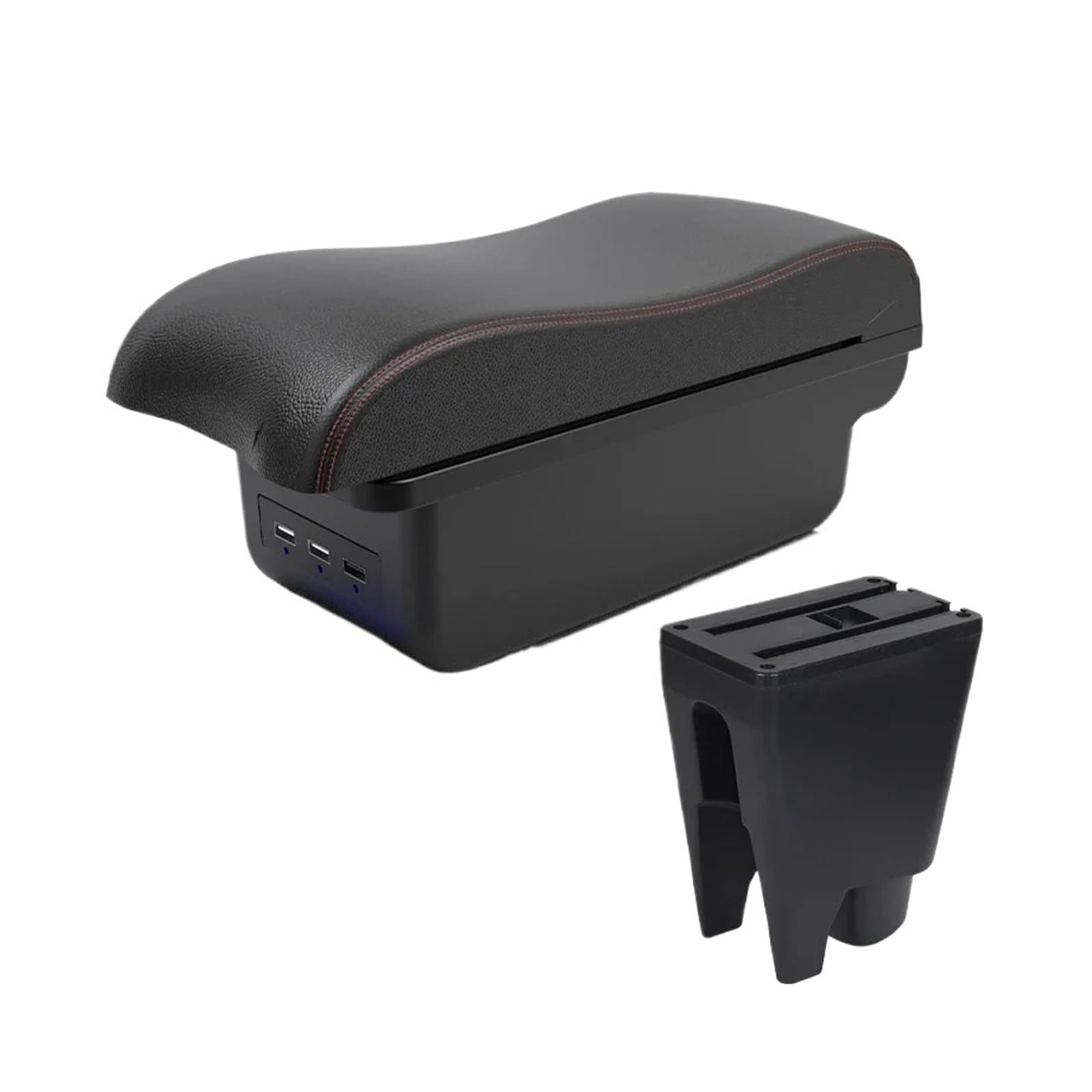 Umdjju B1 Black Red 3 Usb For Citroen For C1 Car Armrest Modification Double-Layer Storage Box Center Console Interior Accessor Car Centre Console Armrest Box(B1 Black Red 3 Usb)