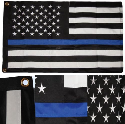 Moon 2x3 Embroidered Sewn USA Police Blue Line 600D Nylon Flag 2x3 - Vivid Color and UV Fade Resistant - Prime Outside Garden Home Decor