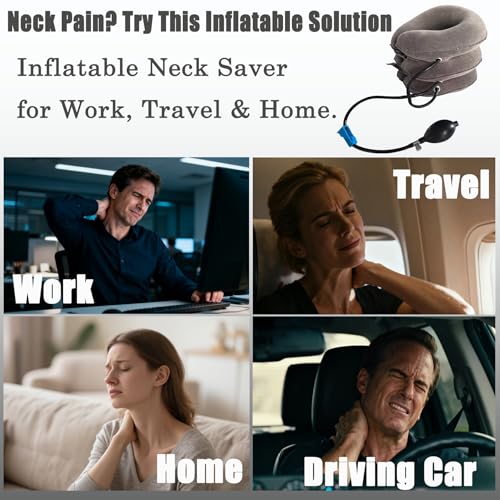 halp·ssfm Inflatable Neck Stretcher Pillow 3-Layer Adjustable Cervical Support Cushion for Neck & Shoulder Relaxation Portable Travel Neck Pillow for Office Home Airplane Dark Gray — view 2
