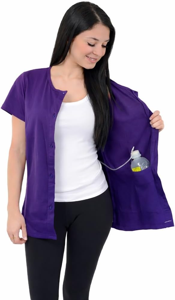 USBD Post Mastectomy Shirt with Drain Pockets Crew Neck Post Op Button Down Recovery Tops - Image 2