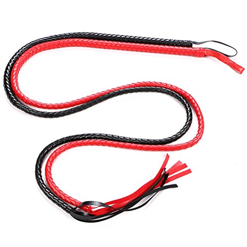 LUOEM 6ft Black Bull Whip Soft Leather and Suede Braided Tails Equestrian Horse Sport Whips
