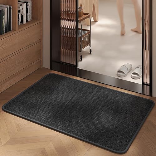 KEISHIN お風呂滑り止めマット 浴室足ふきマット 平織りラグマット 洗える 吸水 速乾 床マット ソフト玄関マット室内 キッチン (ブラック, 40X60CM)