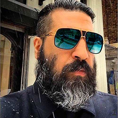 Image of Aviator Sunglasses for Men Retro Fashion Gold Oversized 70s shades