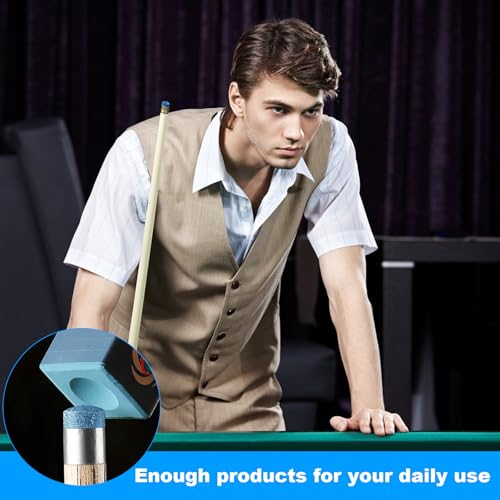 Jiujuda9 50 Stück Billard Queue Spitzen, 10mm Leder Queue Tipps Ersatzspitzen, Billard Ersatz Tipps, Pool Billiard Cue Tips für Snooker Pool Queue Zubehör (Blau, mit 2 x Spitzentrimmer)