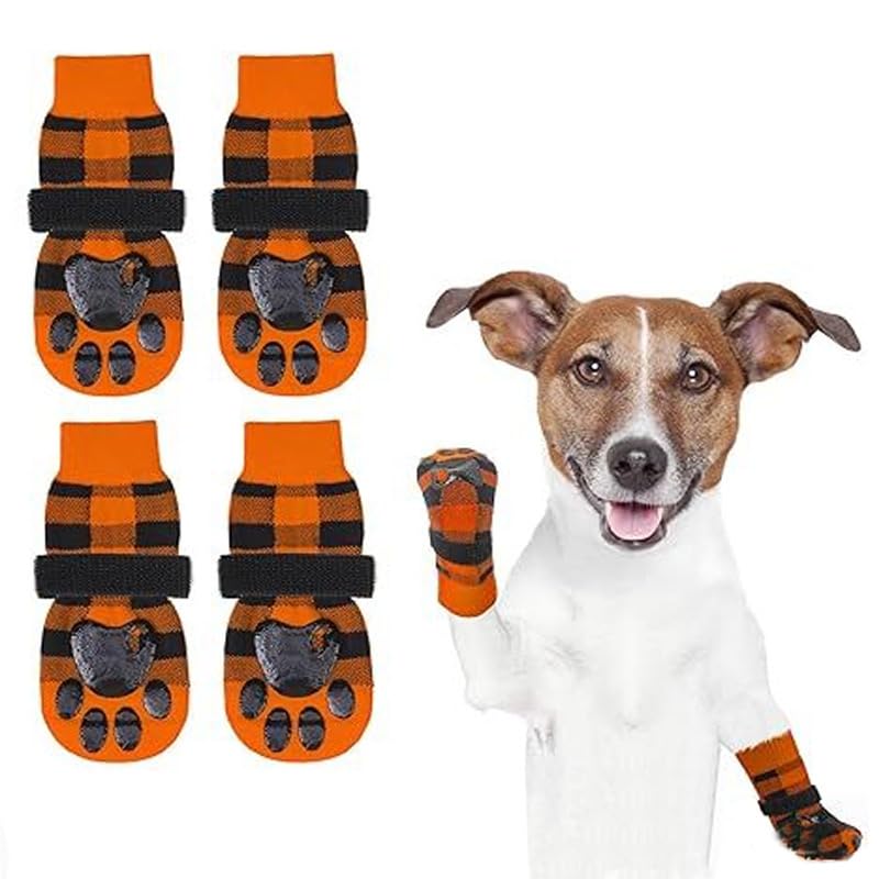 PETANGEL Anti Slip Dog Socks for Hot/Cold Pavement, Halloween Fall Dog Paw Protectors to Prevent Licking Paws, Non Slip Anti Twist Large Senior Dogs Socks for Hardwood Floors (Size: L)