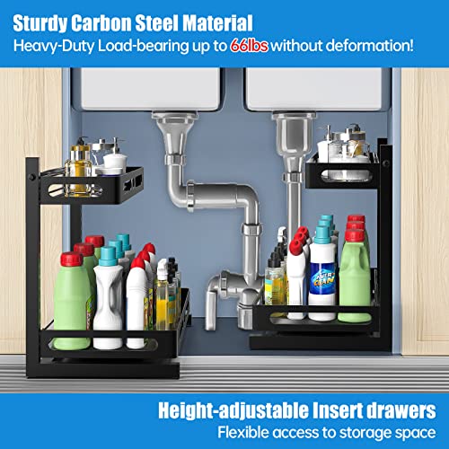 Mostwogo Sliding Under Sink Organizers And Storage, 2-Tier Carbon Steel Under Sink Organizer, Insert Adjustable Drawer-Bathroom Cabinet Organizer, No-Rust Under Sink Storage For Kitchen/Bathroom #TOP1