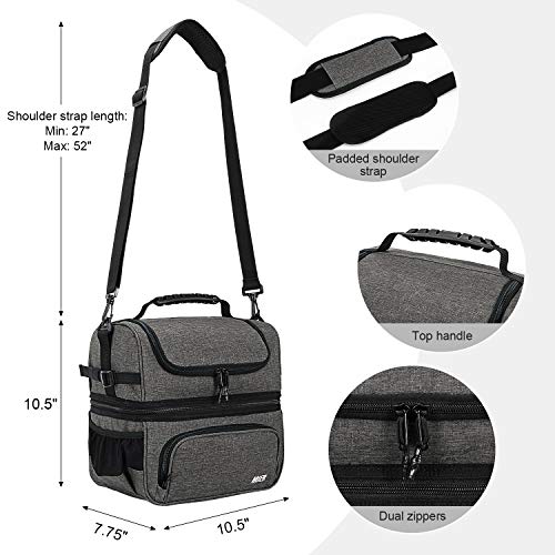 Mier Dual Compartment Lunch Bag Tote With Shoulder Strap For Men And Women Insulated Leakproof Cooler Bag, Grey #TOP3