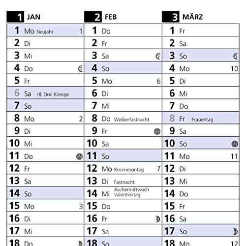 Taschenkalender für das Jahr 2026 Classica Kalender klein mit Monatsübersicht Sonn- und Feiertagen in Blau mit Adressheft PVC Einband in Schwarz
