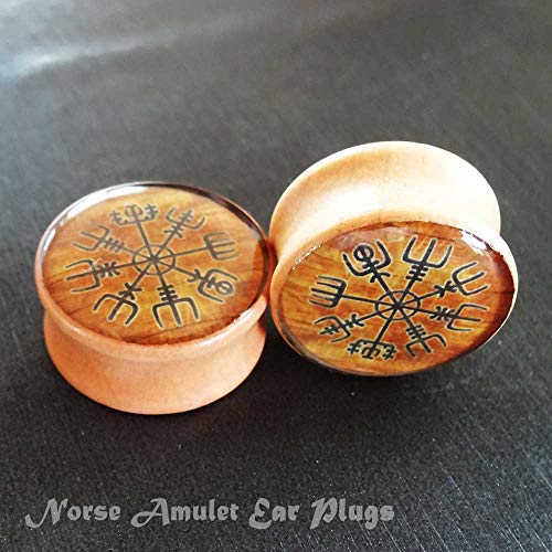 Flyun Wood Ear Gauges Viking Plugs Women Men Ear Stretcher Expander 8Mm-25Mm 0 00-1'' Double Flared Saddle Plugs Earrings Piercing Jewelry Norse Vegvisir Aegishjalmur  thumb #6
